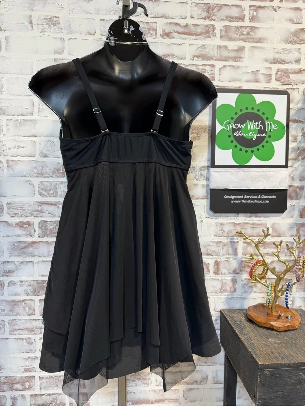 Black & Teal Polka Dot Babydoll Tank swim dress top XL